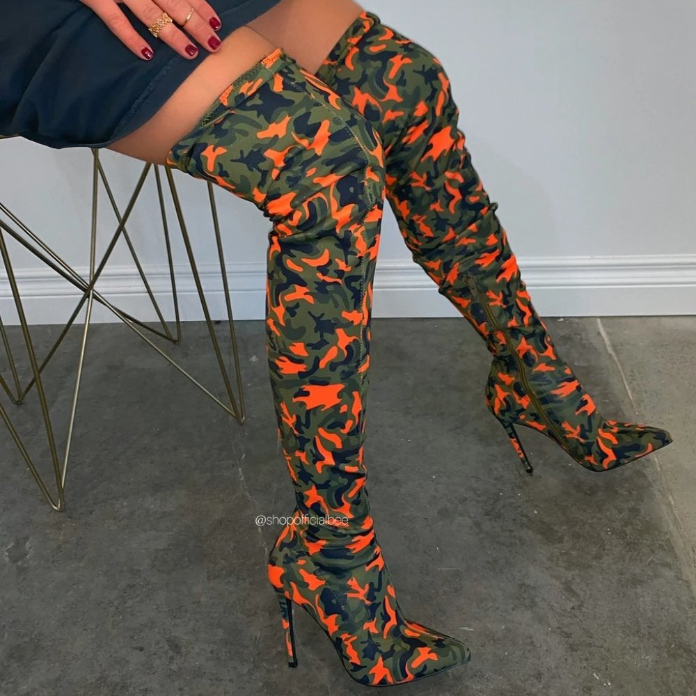 Camouflage knee high boots